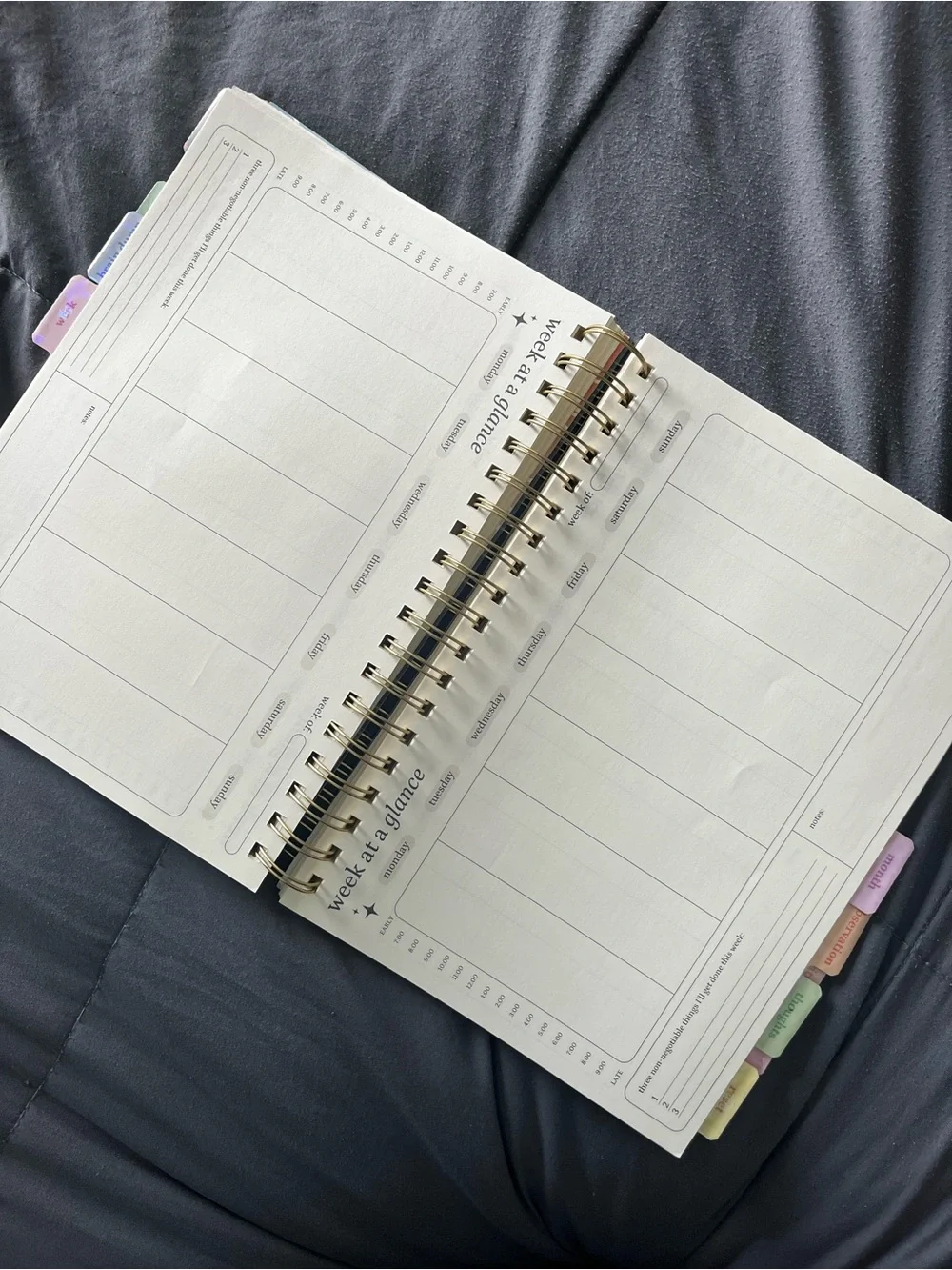Pastel Rainbow Spiral Planner with Light Gray Boxes